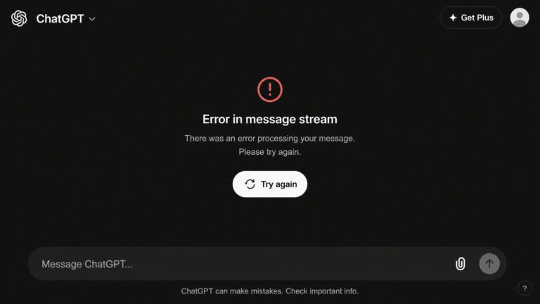 chat gpt error in message stream